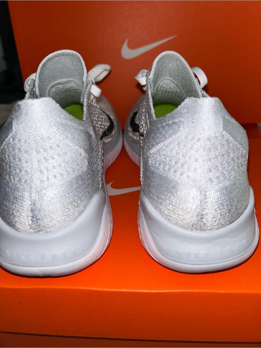 Nike White Flyknit Sneakers with Black and white Swoosh - Picture 5 of 8
